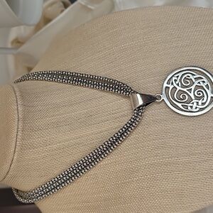 Silpada Sterling Silver Popcorn Strand Necklace N1108 & Celtic Pendant